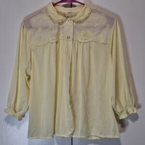 Philmaid Vintage Duckling Yellow Bed Jacket Nylon Lace Embroidered Sz 36/38 S-M